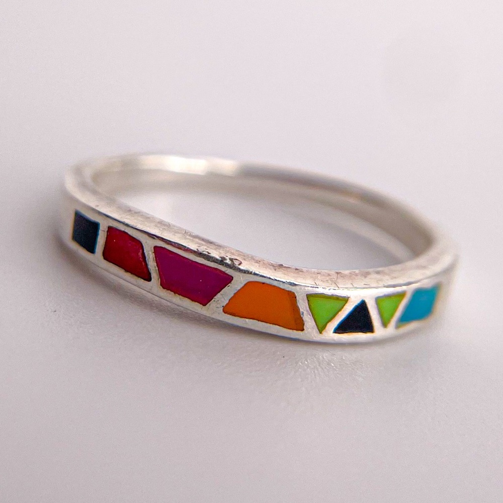 Vintage 1980’s Chapal-Zenray Signed 925 Thin Band with Inset Stones. Size 7.
